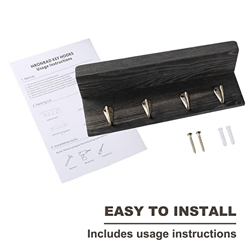 HRONRAD Rustic Key Holder for Wall, Farmhouse Wall Shelf with 4 Hooks, Wall Mounted Key Racks, Wooden Mail Organizer with Hooks for Entryway (Black - Pine) - color: Black - Pine