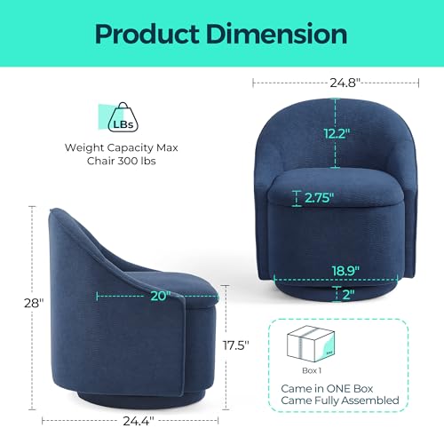LINSY Swivel Accent Chair with Storage Comfy Chenille Barrel Chairs, Small 360 Swivel Modern Armchair for Living Room Bedroom, Boucle Reading Chair for Study Room (Blue) - color: Blue