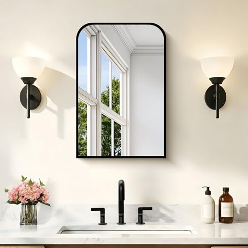 COFENY Bathroom Mirror, 16x24 inch Black Rectangle Wall Mounted Mirror with Thin Frame, Bathroom Vanity Mirrors for Over Sink, Entryway, Living Room, Bedroom - color: Black, size: 24"L x 16"W