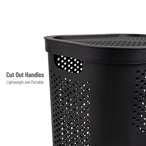 Mind Reader Slim Laundry Hamper with Lid, 60L Clothes Basket, Ventilated Plastic, Black - color: Black, size: Single