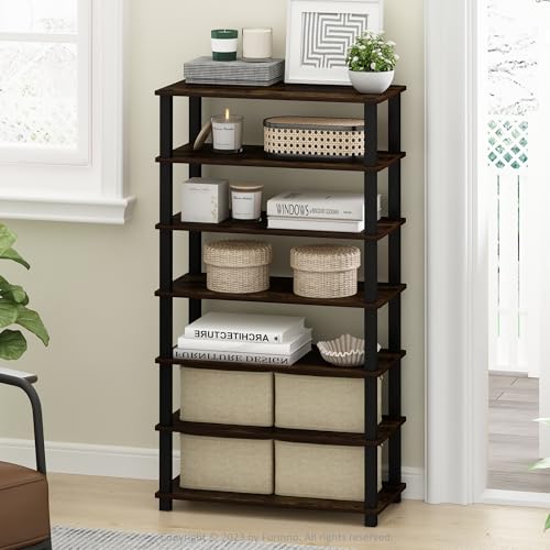 Furinno Turn-N-Tube Storage Shelves Set of 2, 4-Tier Stackable Standing Shelf, Open Corner Shelf, for Organization and Storage, Living Room, Garage, Home Office, Amber Pine - color: Amber Pine/Black, size: 4-Tier (Set of 2)