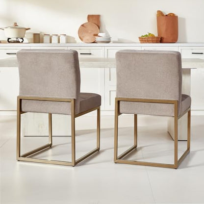 GrandNoor Modern Grey Linen Fabric Dining Chairs Set of 2, Soft Thick Upholstered Kitchen Chairs with Gold Sturdy Metal Legs,Adjustable Foot Pads Dining Room Chairs - color: Grey Linen, size: 2PCS Dining Chairs