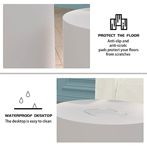 JUSTONE Set of 2 Nesting Coffee Table,Modern Round Wood Accent Side End Table for Living Room Bedroom and Entryway, Apartment,Nesting Tables for Small Spaces No Assembling (Matte White) - color: Round-white-14.9"h