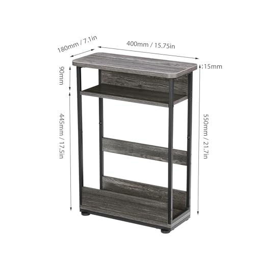 Narrow Side Table,3-Tier Slim End Table with Storage Shelf,Modern Sofa Table Thin Side Table for Narrow and Small Spaces, Skinny Bedside Table Small Nightstand with Magazine Rack Space Saving/Grey - color: Grey