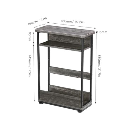 Narrow Side Table,3-Tier Slim End Table with Storage Shelf,Modern Sofa Table Thin Side Table for Narrow and Small Spaces, Skinny Bedside Table Small Nightstand with Magazine Rack Space Saving/Grey - color: Grey