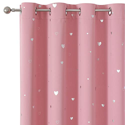 SMILE WEAVER Pink Kids Curtains for Girls Bedroom Silver Print Window Drapes Soft Thick Thermal Insulated Window Treatment Grommet Top Blackout Curtains for Nursery Decor 2 Panels/Rose pink/52Wx54L - color: Love-baby Pink, size: 52"W x 54"L (Pack of 2)