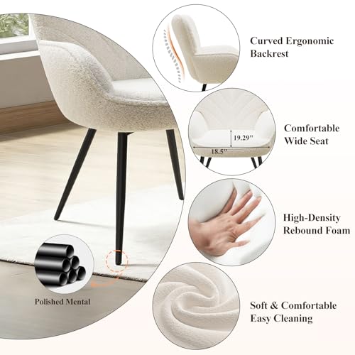 MALOL Mid-Century Sherpa Upholstered Accent Chair, Cozy Armchair with Curved Backrest, Sturdy Metal Legs, Soft Fabric Chair for Living Room, Bedroom & Reading Area,Beige - color: Beige, size: set of 2