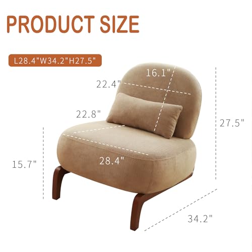 Chifee & Vingol Modern Accent Chair Armless Lounge Chairs with Wood Leg & Pillow Comfy Upholstered Reading Chair for Living Room Bedroom,Camel - color: 28"-camel
