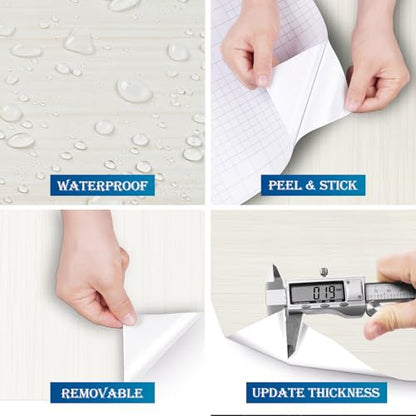 FunStick 36"x200" Large Beige White Wood Countertop Contact Paper Waterproof Wood Peel and Stick Wallpaper for Kitchen Cabinet Contact Paper Woodgrain Vinyl Wrap for Cabinets Counter Top Covers Desk - size: 200" x 36"