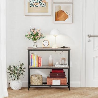 Snughome Console Table with Power Outlets, Entryway Table with Storage, Narrow Sofa Table with 3 Tier Shelves, 2 USB Ports, 2 Power Outlets, Hallway Table for Couch, Living Room, Entrance, Grey - color: Grey