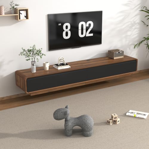 chartustriable 78.7" Minimalist Floating TV Stand for TVs up to 85 Inches, Modern Wall Mounted Media Console with 2 Drawers, Entertainment Center for Living Room, Walnut and Black - color: Walnut and Black, size: 78.7 Inch