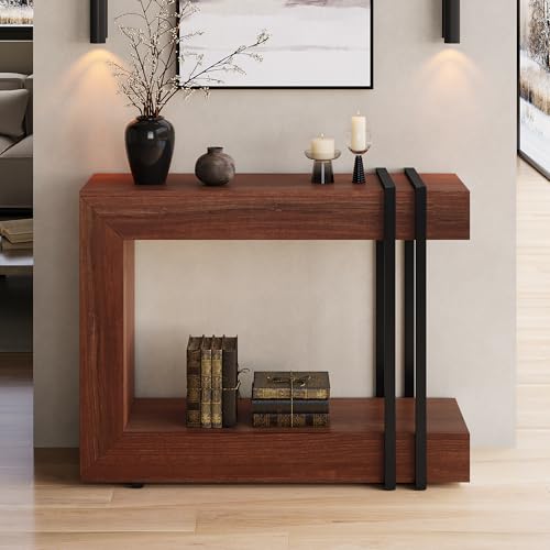 Einhomn 42.5" Console Table Behind Couch, 2-Tier Narrow Entryway Table with Storage, Wood Sofa Tables for Entrance/Hallway/Living Room/Foyer, Walnut Brown - color: Walnut Brown
