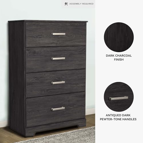 Signature Design by Ashley Belachime Casual 4 Drawer Chest with Easy Glide and Safety Stop, Gray - color: Black, style: Chest of Drawers