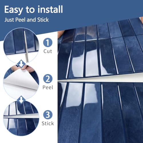 10 Sheets Upgraded Thicker Design Subway Tile Peel and Stick Backsplash | 12”×12”Self Adhesive Wall Tiles Stick on Back Splash for Kitchen,Bathroom,Camper(Blue) - color: Blue