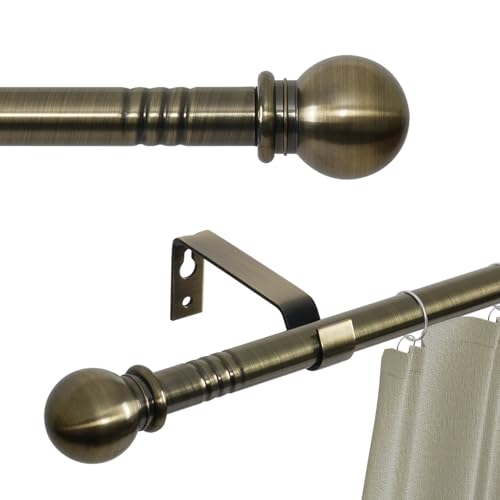Antique Brass Curtain Rods for Windows 28 to 48 inch, 5/8 inch Small Curtain Rod Set with Brackets, Heavy Duty Drapery Rod for Bedroom, Living Room, Brushed Brass - color: Antique Brass, size: 28 to 48 inch