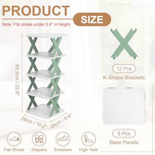 uxcell 5-Tier Plastic Shoe Rack, Vertical Shoe Rack Stackable Storage Organizer Folding Space-Saving Narrow Slot Shelf for Closet Livingroom Entryway Garage, Green/White - color: Green/White, size: 10.2x9.4x25.8 Inch