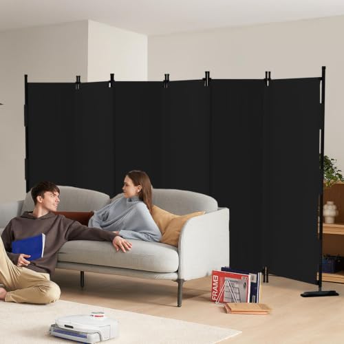 6 Panel Room Divider,6ft Folding Screen Portable Wall Partition Room Divider with 4 Metal Feet,Privacy Screen Indoor Doubles as a Cubicle Wall,Suitable for Bedroom Dressing Room Office - color: Black, size: 6 Panel-Upgrade