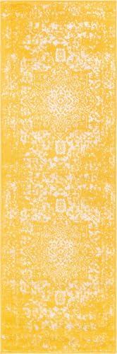 Rugs.com - Arlington Rug – 6 Ft Runner Yellow Distressed Medallion Runner Rug – Perfect for Hallways, Kitchens, and Entryways - color: Yellow, size: 2' x 6' (Runner)