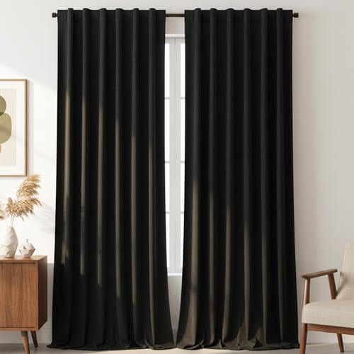 Timeper Black Velvet Curtains 96 inches Long - Blackout Curtains for Room, Rod Pocket Back Tab Design Thermal Insulated Drapery Privacy Protect for Study Room/Loft/Apartment, 52Wx 96L, 2 Panels - color: Black, size: 52"W x 96"L (Pack of 2)