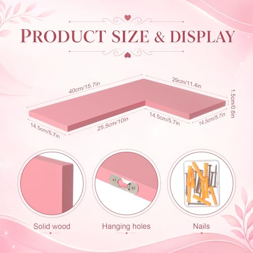 Pinkunn 3 Pack Pink Floating Corner Shelves for Wall Fuzzy Display Nail Polish Rack L-shaped Hanging Display Wall Mounted Shelf for Storing Valuable Collectible Perfume Cosmetics Handbags Vanity Decor