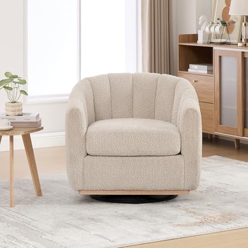 YaFiti Modern Swivel Accent Chair 1 pcs, Round Barrel Club Armchair, Wheat | Premium Chenille Fabric, High-resilience Foam, Solid Wood Base, 350lbs Capacity, Upholstered Armchair for Living Bedroom - color: Wheat