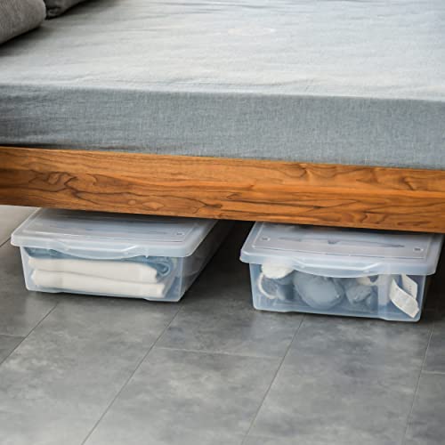 Citylife 57 QT Plastic Under Bed Storage Bins with Double-opening Lids Clear Underbed Storage Containers with Wheels for Organizing Shoes, Blankets, Clothes