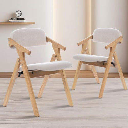 Folding Chairs with Padded Seats,Wooden Stackable Dining Chair,Easy to Store Foldable Dining Chairs for Kitchen, Living Room, Wedding Party Picnic (Beige) - color: Beige
