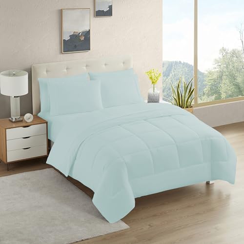 California King Comforter Set - Soft & Breathable 7-Piece Bedding Collection - 1 Comforter, 1 Fitted Sheet, 1 Flat, 4 Pillowcases - Deep Pocket - Premium Quality - Ideal for All Seasons, Aqua - color: Aqua, size: California King