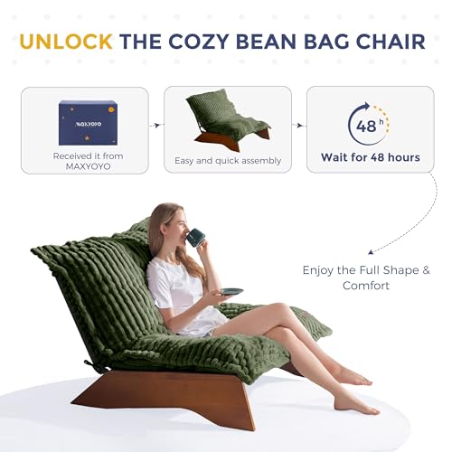 MAXYOYO Adjustable Living Room Chair, 3-Position Bean Bag Chair with Frame | Upholstered Accent Chair with Frame, Removable Cushion, Soft Reclining Lounge for Bedroom, Apartment, Office, Green - color: Striped Cross Green