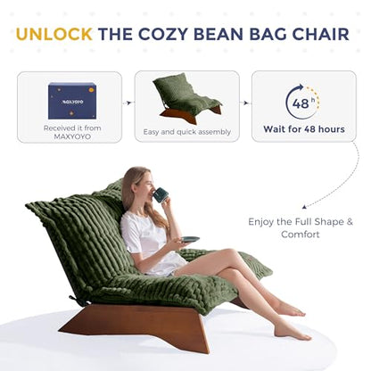 MAXYOYO Adjustable Living Room Chair, 3-Position Bean Bag Chair with Frame | Upholstered Accent Chair with Frame, Removable Cushion, Soft Reclining Lounge for Bedroom, Apartment, Office, Green - color: Striped Cross Green