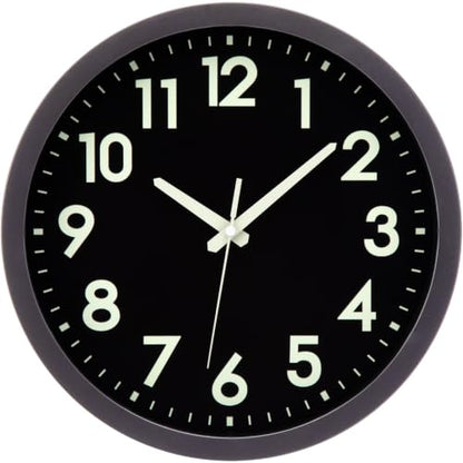 Glow in the Dark Wall Clock with Silent Lumious Night Light 12 in | Wall Clock Battery Operated, Lighted up, Easy to Read, Large Display,Analog Clock, for Bedroom Kitchen Living Room - color: All-black