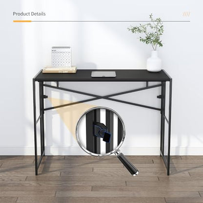 Lutown-Teen Narrow Folding Computer Desk 35 inch, Black | Writing Gaming Computer Desk for Small Spaces, No Assembly Required Small Office Table - color: Black, size: 35 Inch