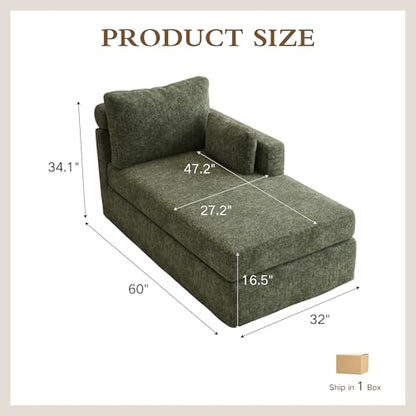 Chifee & Vingol 31.89" Chaise Lounge with Right Armrest Upholstered Modern Lounge Couch Sleeper Sofa with Cushions & Pillows for Living Room Bedroom Reading Nook,Green - color: Green, size: Single Chaise-Right Armrest