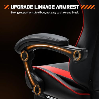 Sweetcrispy Gaming Chair, Ergonomic Computer Desk Chair, Lumbar Support | High Back PU Leather, Adjustable Headrest Footrest, Racing Video Office Home, Red - color: Pu Red