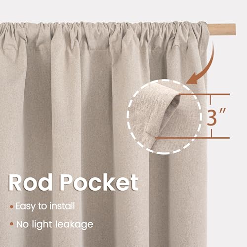 BGment Short Linen Blackout Curtains 36 Inch Length, Thermal Insulated Drapes with Rod Pocket Textured Full Room Darkening for Bedroom Small Window Privacy, Oatmeal, 2 Panels Set, Each 30 Inch Wide - color: Oatmeal, size: 30"W x 36"L (Pack of 2)