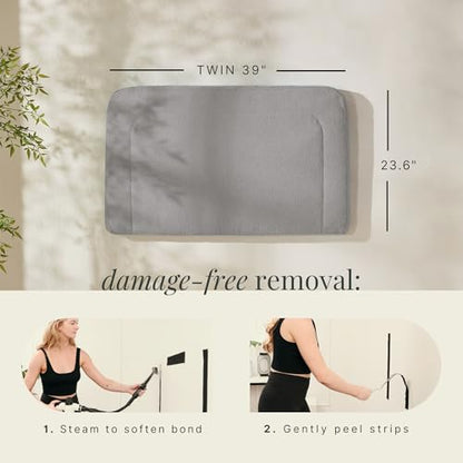 Hearth & Harbor Wall Mounted Twin Headboard Only, Bed Headboard Twin Size | Easy Assemble, Floating Peel & Stick, Upholstered Boucle, 3D Stitched Wall Panels, 5 Strips of 3M Tape Included, Silver - color: 06-silver, size: Twin