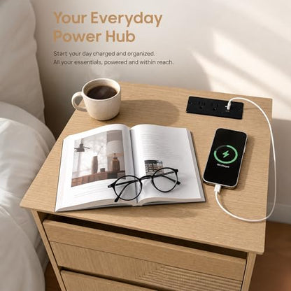 Nightstand with Charging Station, 3 Drawers Fluted Bedside Table, USB Ports Outlets, Mid Century Modern End Table, 1 Small and 2 Large Drawers, Natural Oak 、Walnut Finish (Natural Wood Color) - color: Natural Wood Color