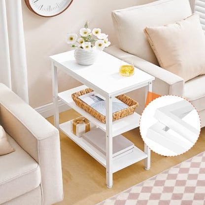 HOOBRO End Table, Simple Rustic Side Table with 3-Tier Storage Shelf, Narrow Nightstand for Small Spaces, Easy Assembly, for Living Room, Bedroom, Industrial Design, White WT14BZ01 - color: White