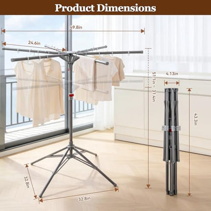 Adjustable Collapsible Umbrella Style Clothes Drying Rack, 4Legs6Telescopic Arms, Space-Saving Freestanding Laundry Airer with Windproof Clips, Easy Setup Indoor Outdoor (Gray-Carbon Steel) - color: Gray-carbon Steel