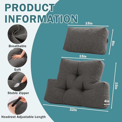 ROYALAY 2 Pcs Neck Pillow Lumbar Support for Recliner, Back Pillow for Chair with Adjustable Headrest Pillow, Back Rest Pillow for Office Chairs, Recliners,Sofa, Couch, Brown