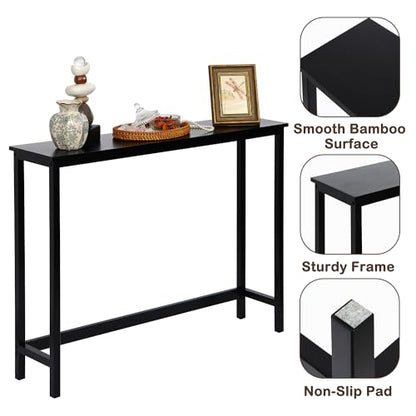Bamboo Narrow Console Table, 39.4"(L) Wood Small Entryway Table, Accent Slim Hallway Tables, Thin Sofa Side Tables for Hallway, Living Room, Bedroom, Foyer, Black - color: Black