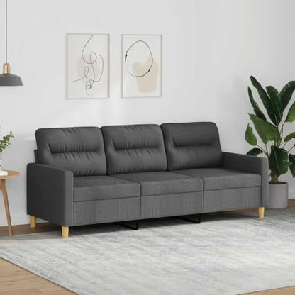 3-Seater Sofa Dark Gray FabricCouch with Metal Frame and Foam Cushions, Rectangular Mid-Century Modern Settee Furniture for Living Room and Office Seating - size: 3-Seater