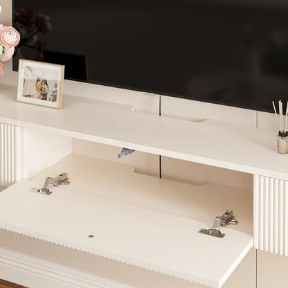 Floating TV Stand with Drawers 94'',Wall Mount TV Stand,Floating Entertainment Center Shelf for Bedroom Living Room Under TV,Fully Assembled,Off-White - color: Milky White, size: 94IN