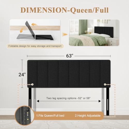 Queen Size Headboard Only, Height Adjustable Linen, Black - color: Linen-black, size: Queen/Full