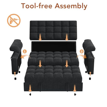 Vipbear Sleeper Sofa Bed, 70" Pull Out Futon Couch with Small Table| USB Port | Side Pockets | Tool-Free Assembly | Adjustable Backrest for Apartment, Office, Guest Room, Chenille Black - color: Black
