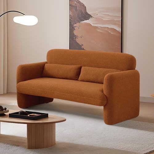 Loveseat Sofa, 59" W 2-Seater Lamb Fabric Couch, Solid and Easy to Install, Modern Upholstered Couch for Bedroom, Apartment, Living Room - color: Orange, size: 30.31"D x 59.06"W x 31.5"H