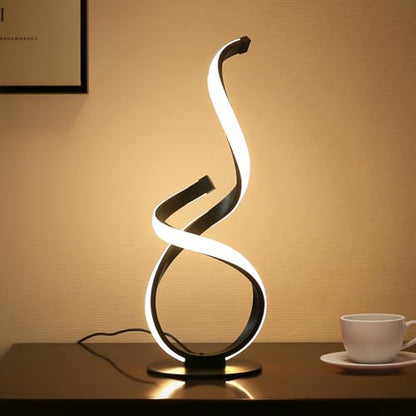 Modern Dimmable LED Spiral Touch Table Lamp for Nightstand | 3 Color Temperature Desk Lamp, Unique Bedside Light for Living Room, Bedroom, Cool Lamps for Ideal Gift, Black - style: S-Shape-Black