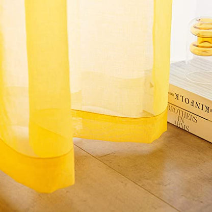 Butter Yellow Sheer Curtains 95 Inches Long 2 Panels Semi Faux Linen Yellow Sheer Curtain for Bedroom Living Room Girls Kids Room 2 Panels 52x95 - color: Butter Yellow, size: 52"W x 95"L (Pack of 2)