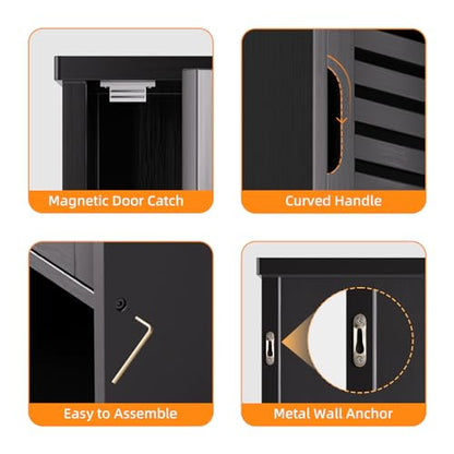 HITNET Bathroom Storage Cabinet Wall Mounted, Hanging Medicine Cabinet with Adjustable Shelf, Over the Toilet Space Saver Organizer, Black Bamboo Kitchen Cupboard, Single Door - color: Black