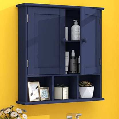TaoHFE Blue Bathroom Over The Toilet Storage Cabinet | Wall Medicine Cabinet Organizer With 2 Door Adjustable Shelves,Wooden Modern Bathroom Shelves Wall Mounted Laundry Room - color: Blue